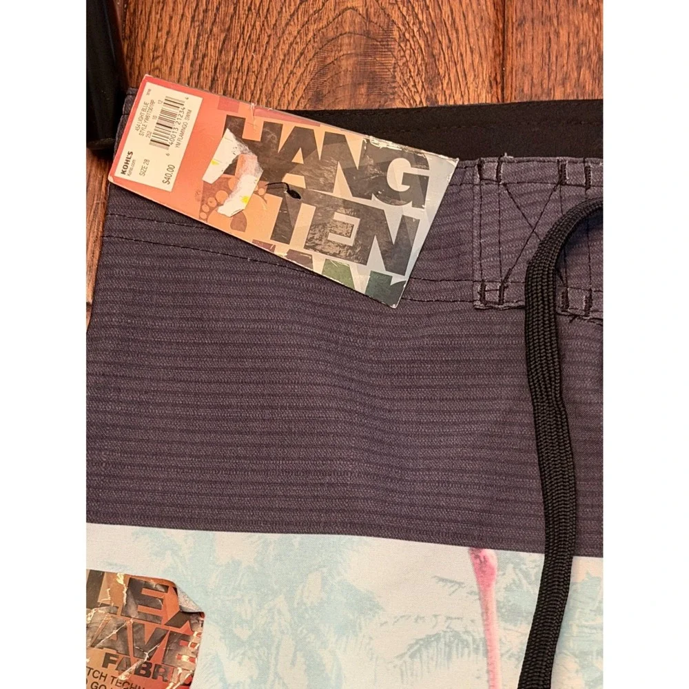 Hang Ten Mens Flamingo Tropical Board Shorts Blue‎ Grey Swim Trunks Size 30 NWT